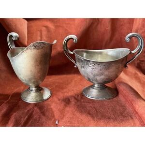 Vintage silverplate EPNS Creamer Sugar Mulholland Art Deco 1658 18% Nickel Base